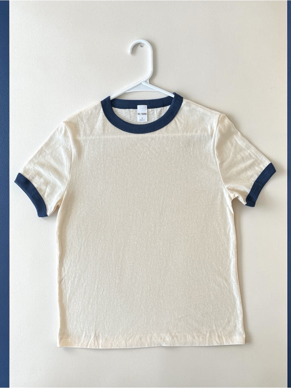 Re/Done Cream Ringer Tee with Navy Trim